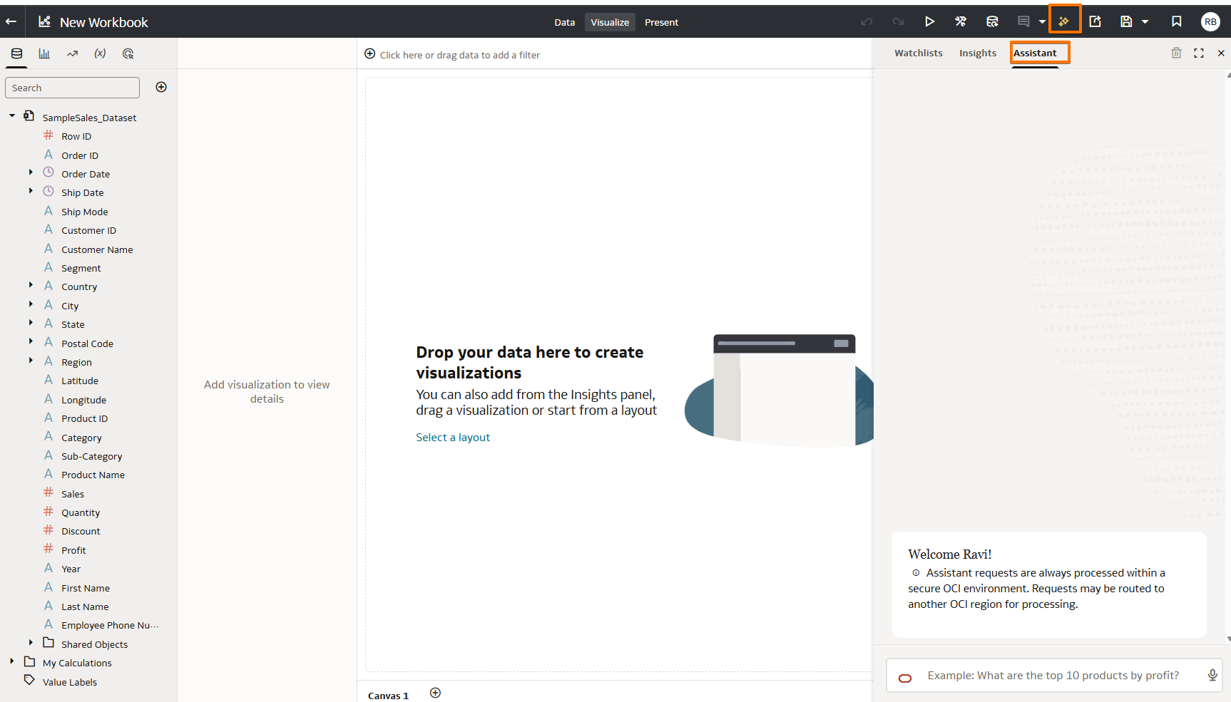Screenshot: Opening the Workbook AI Assistant
